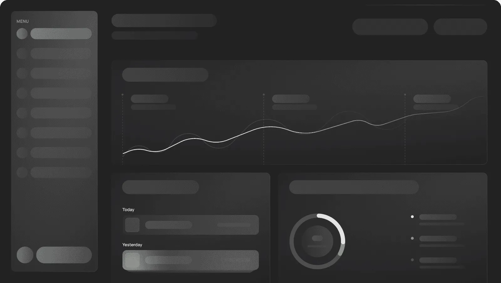 This image showcases a sleek, modern dashboard interface with a dark theme, featuring a line graph and circular progress chart, designed for data visualization and analytics, ideal for seamless user experience and interface design applications.