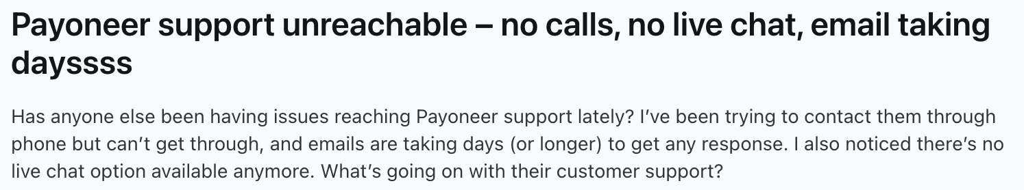 Payoneer user review on Reddit
