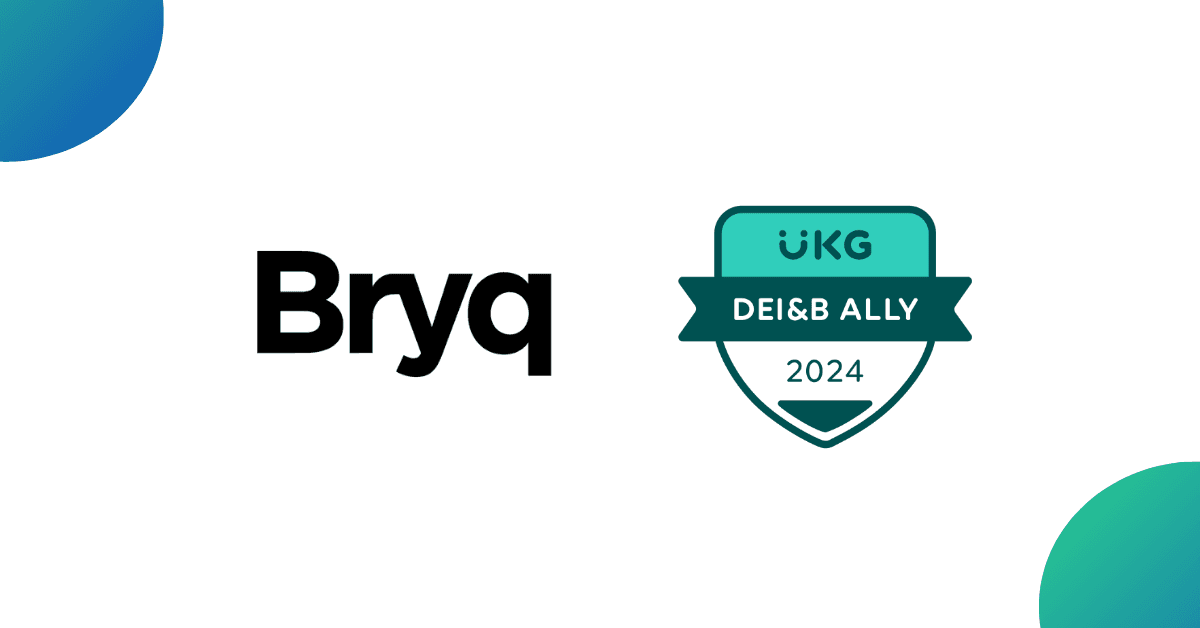 Bryq logo next to the UKG 2024 DEIB Ally Partner Badge, highlighting Bryq's recognition for promoting diversity, equity, inclusion, and belonging.