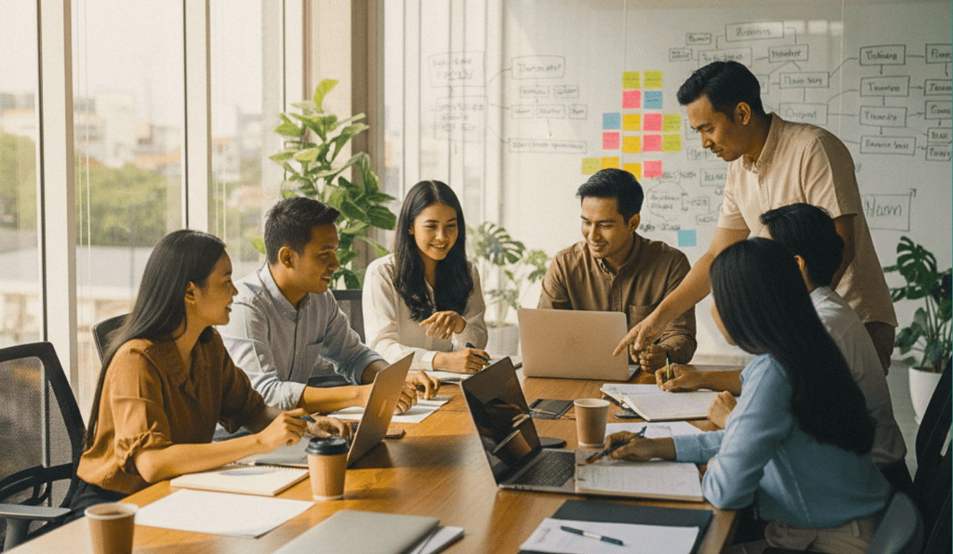 woman sitting around table holding tablet