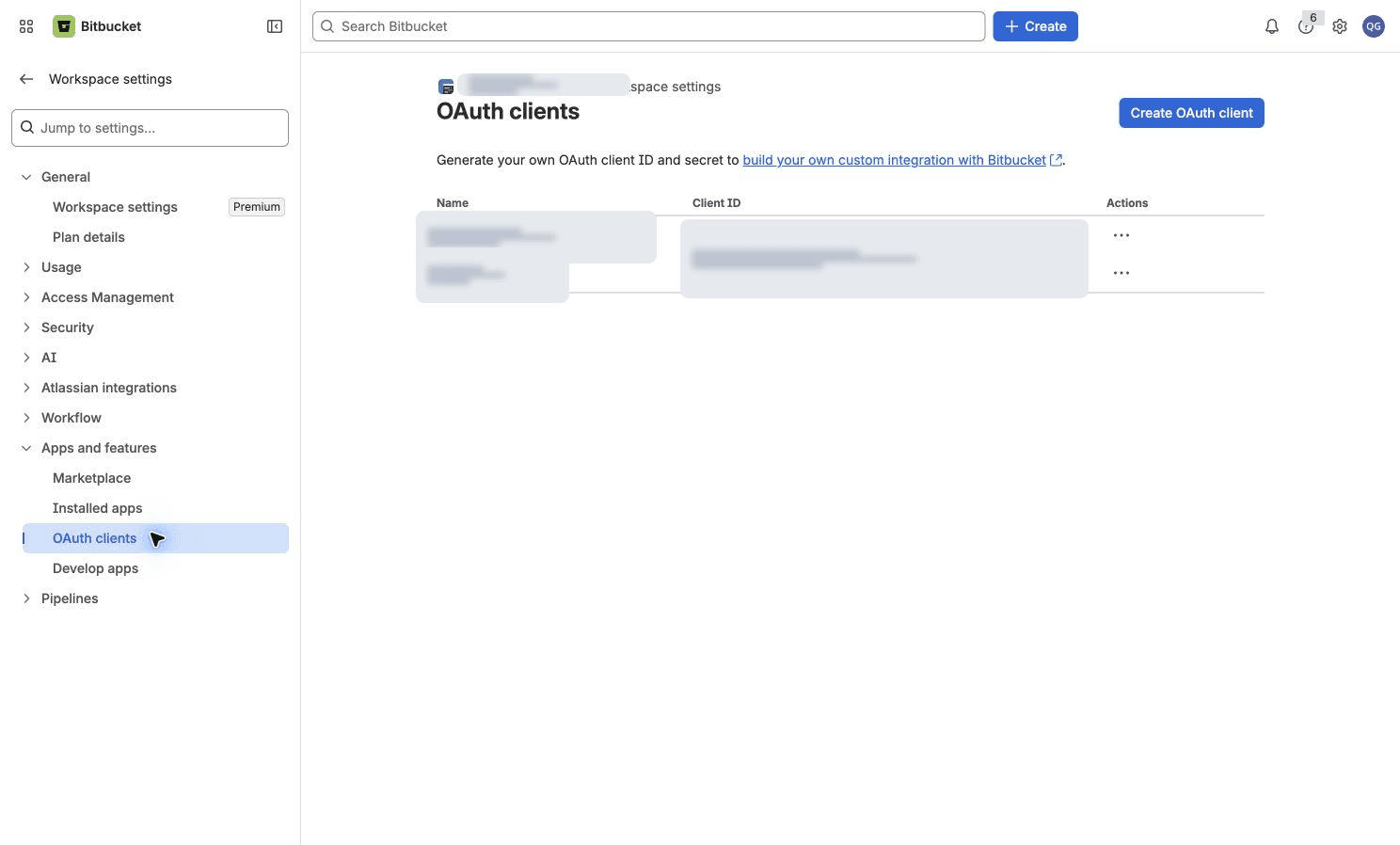 Create OAuth client button
