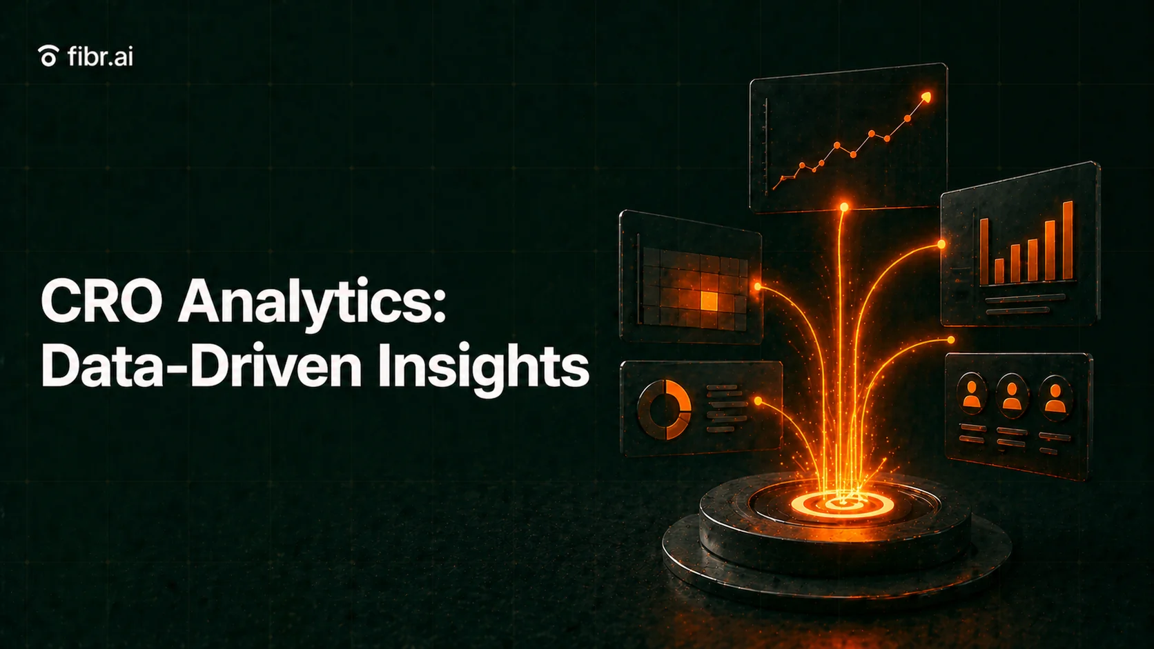 CRO analytics visualization showing multiple data streams from dashboards and user insights converging into a central system, highlighting how data-driven analysis improves conversion performance.