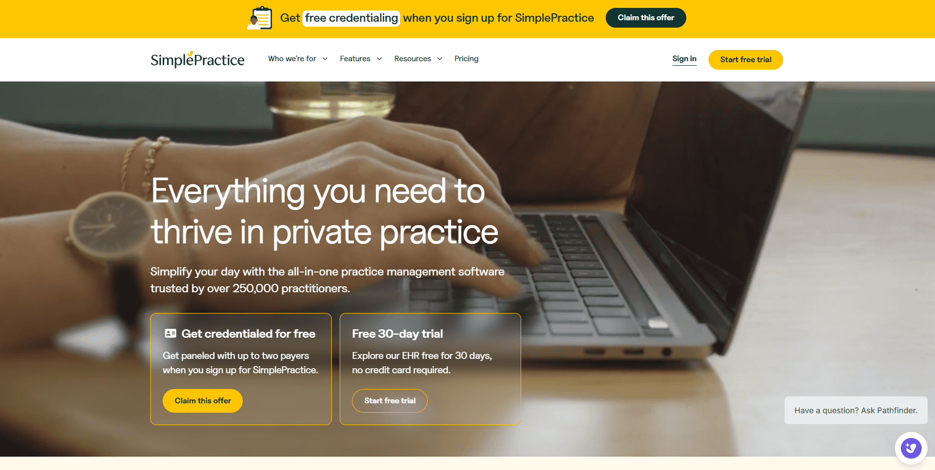 SimplePractice homepage