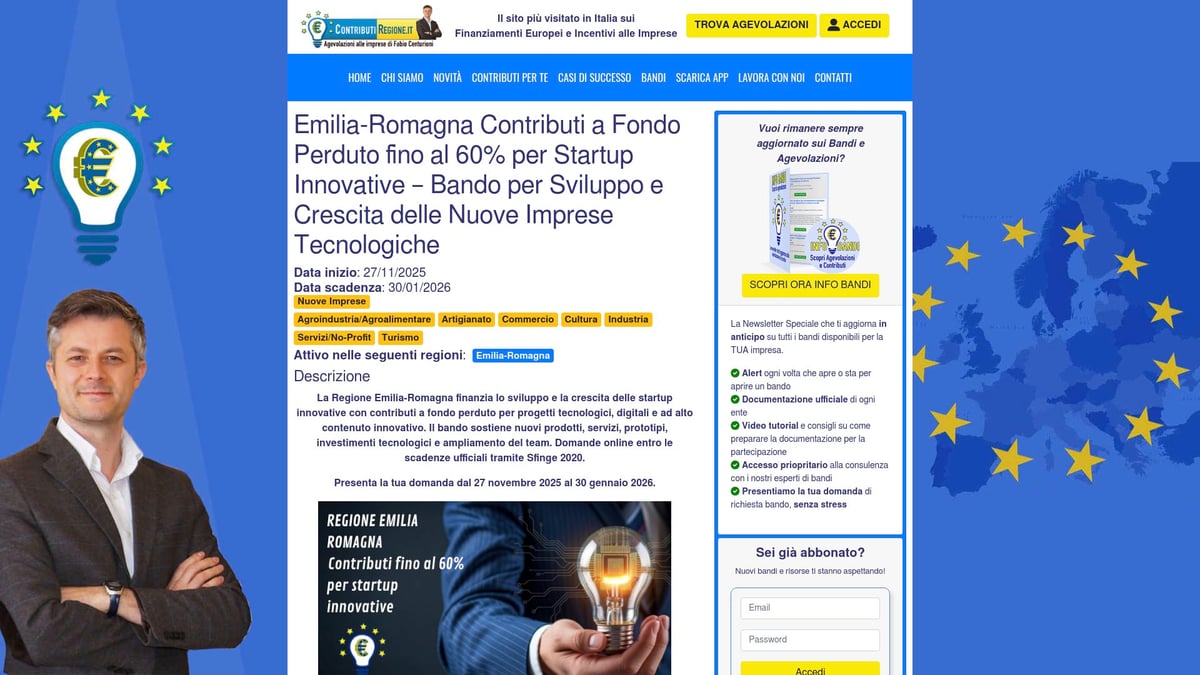 7 Opportunità Di Finanziamenti Emilia Romagna 2026 Da Scoprire - Emilia Romagna: Contributi per Startup Innovative – Fino al 60% a Fondo Perduto