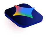Logotipo Gemini abstrata com uma forma degradê em azul escuro e formas fluidas e coloridas.