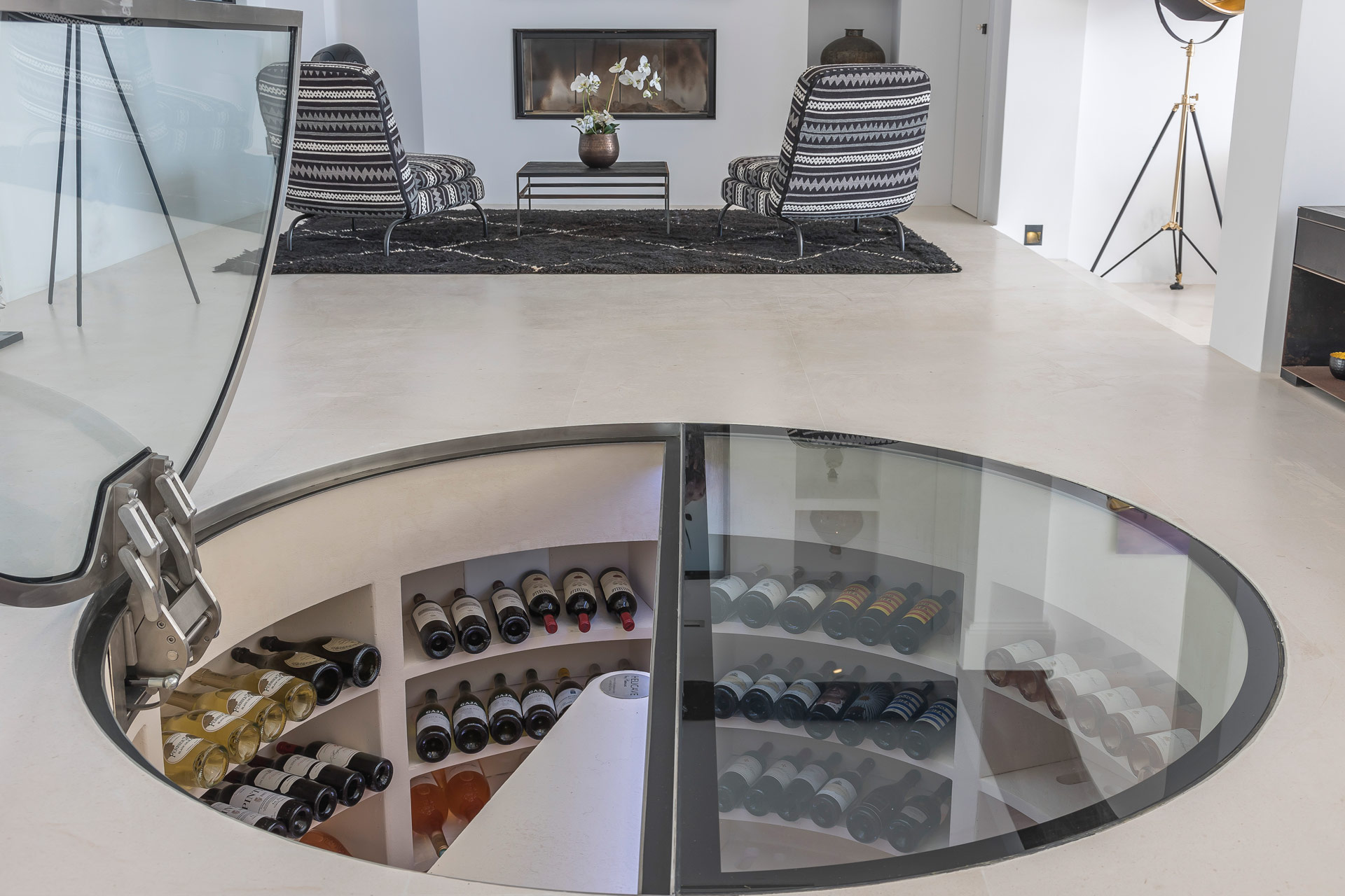 Wine cellar dining and tasting room in an exclusive luxury villa Ibiza—private VIP estate property holiday retreat wedding events