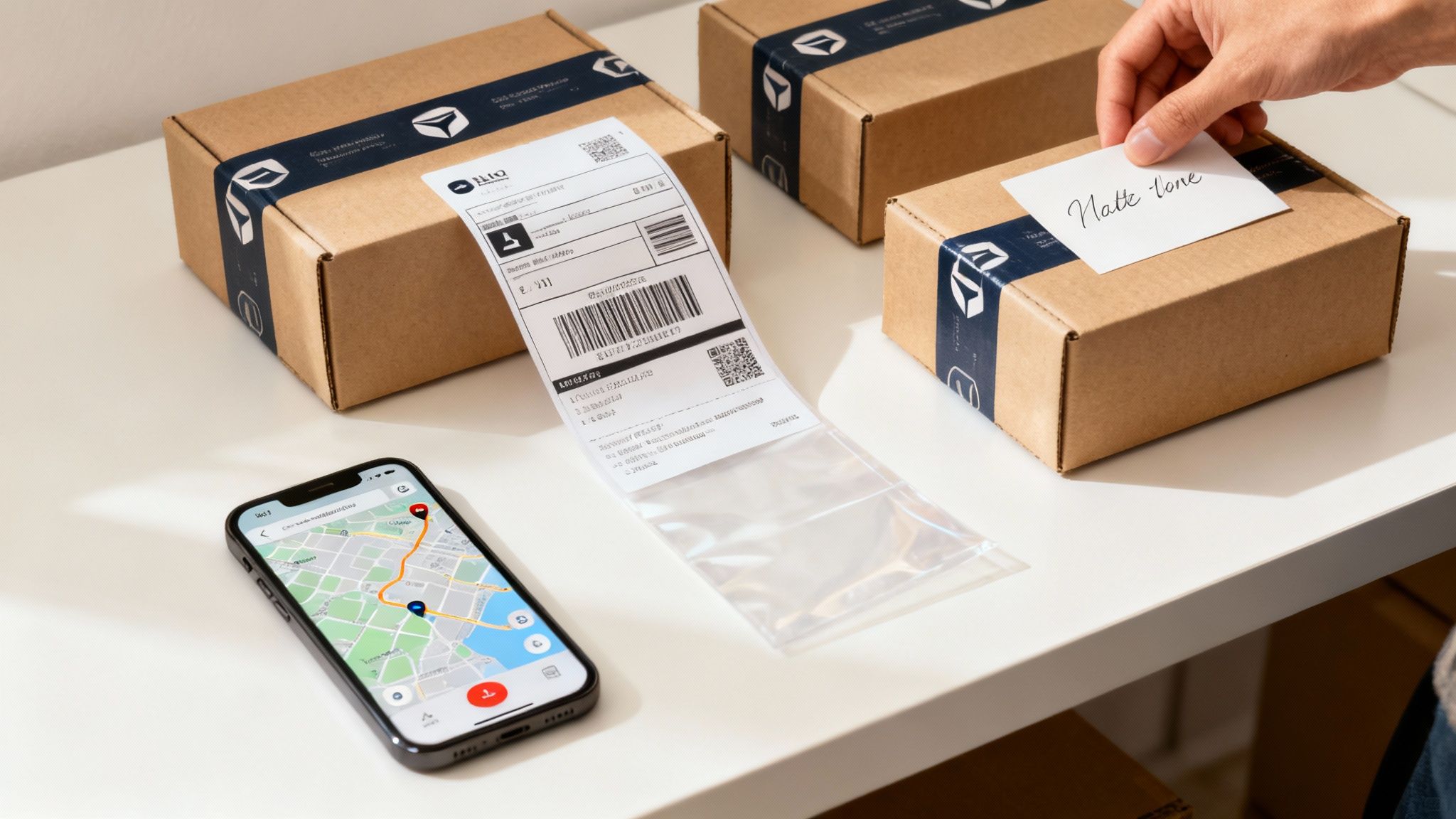 A person packing a product into a beautifully branded box for an influencer gift.