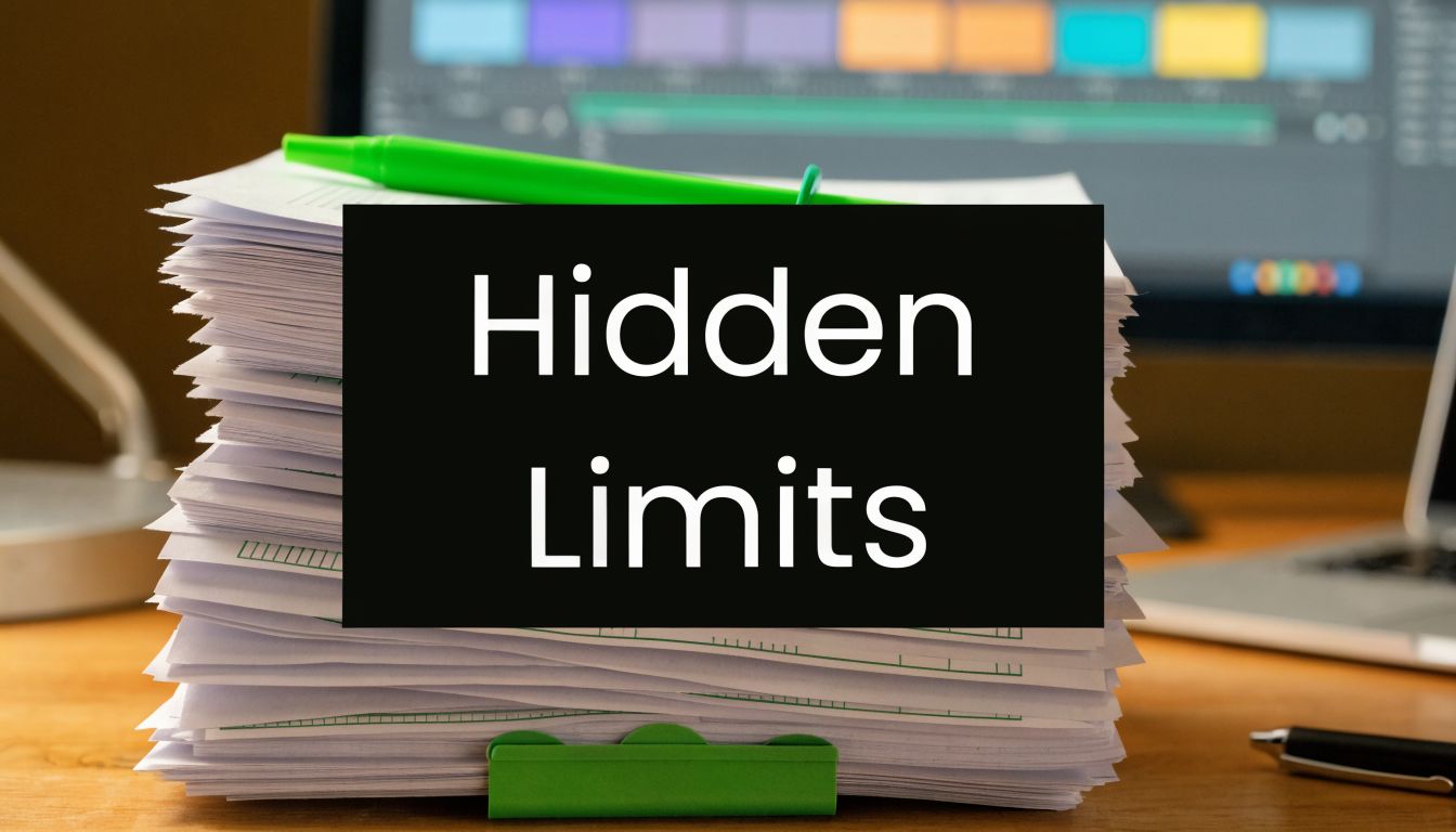 A stack of papers with the words Hidden Limits displayed on a wooden office desk background.