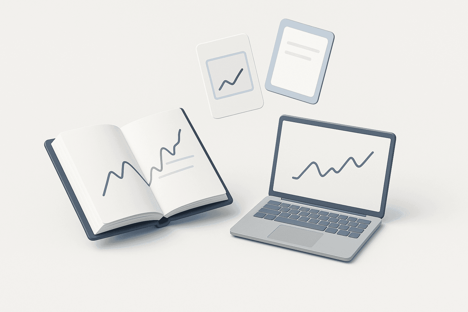 Offenes Buch, Laptop und Lernkarten im Bildungskontext