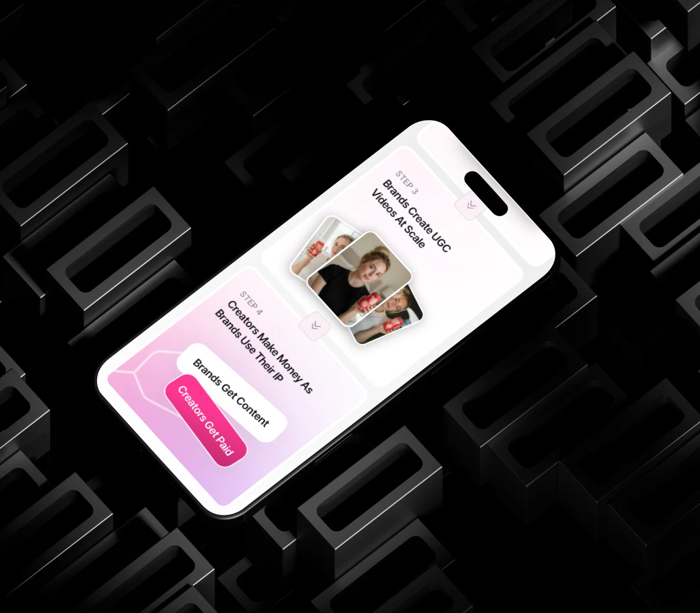 TwinTone mobile interface explaining how brands create UGC videos and creators get paid.