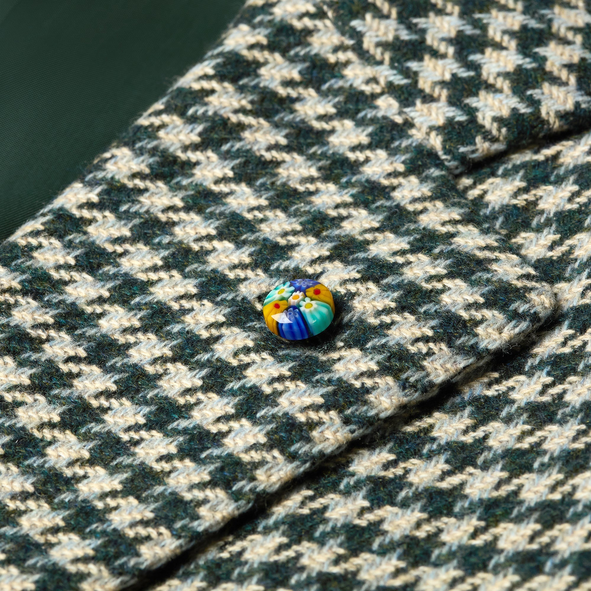 Natural Colour and Forest Green Houndstooth Jacket - Mandelli UK
