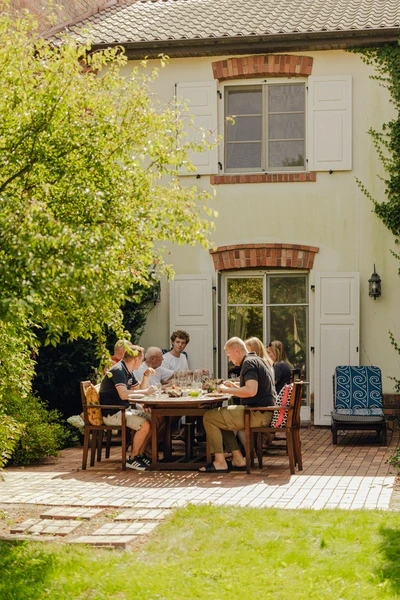 People at table eating