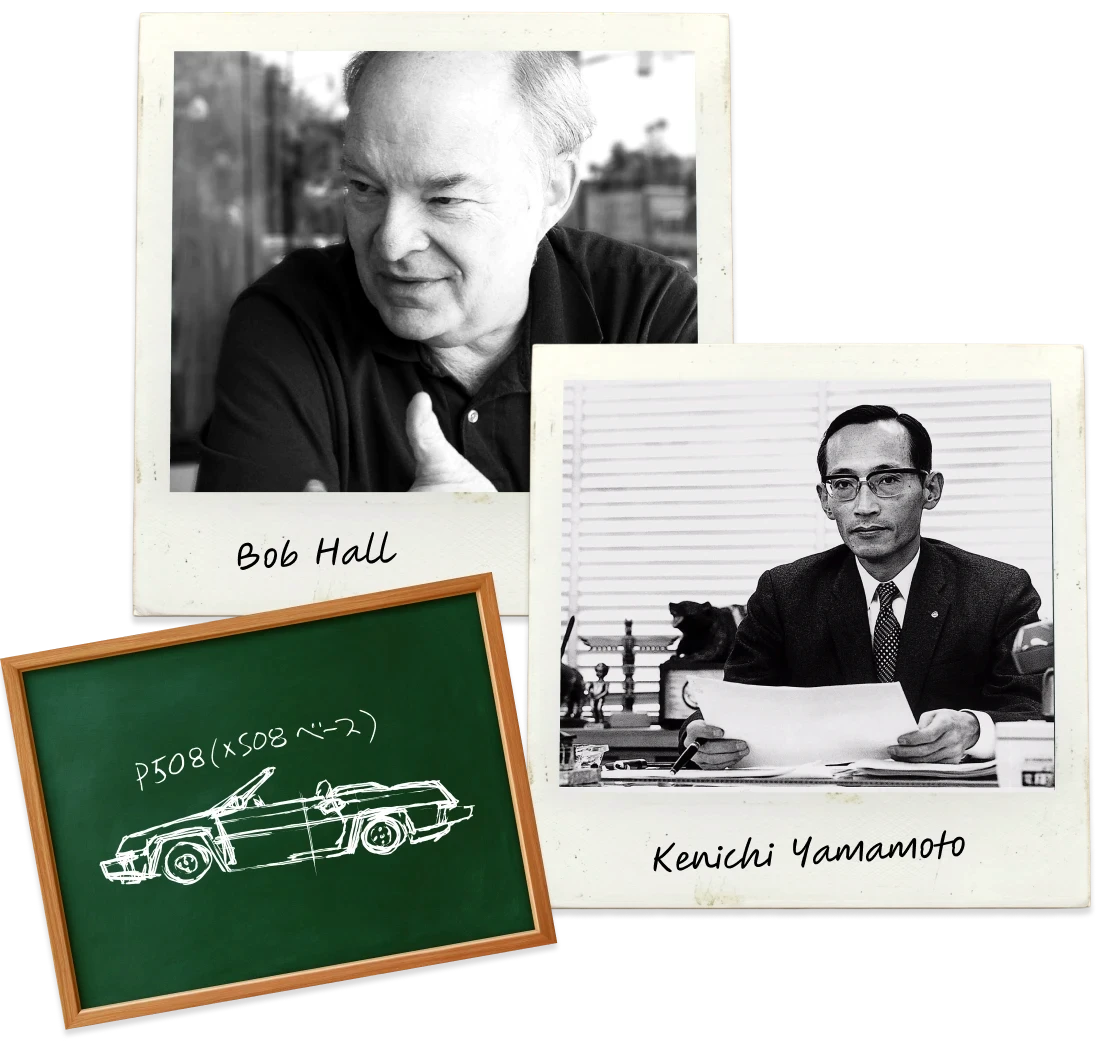 Polaroids of Bob Hall and Kenichi Yamamoto with Bob Hall's original chalkboard drawing