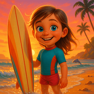 Convite infantil tema praia personalizado com ilustração tropical e surf