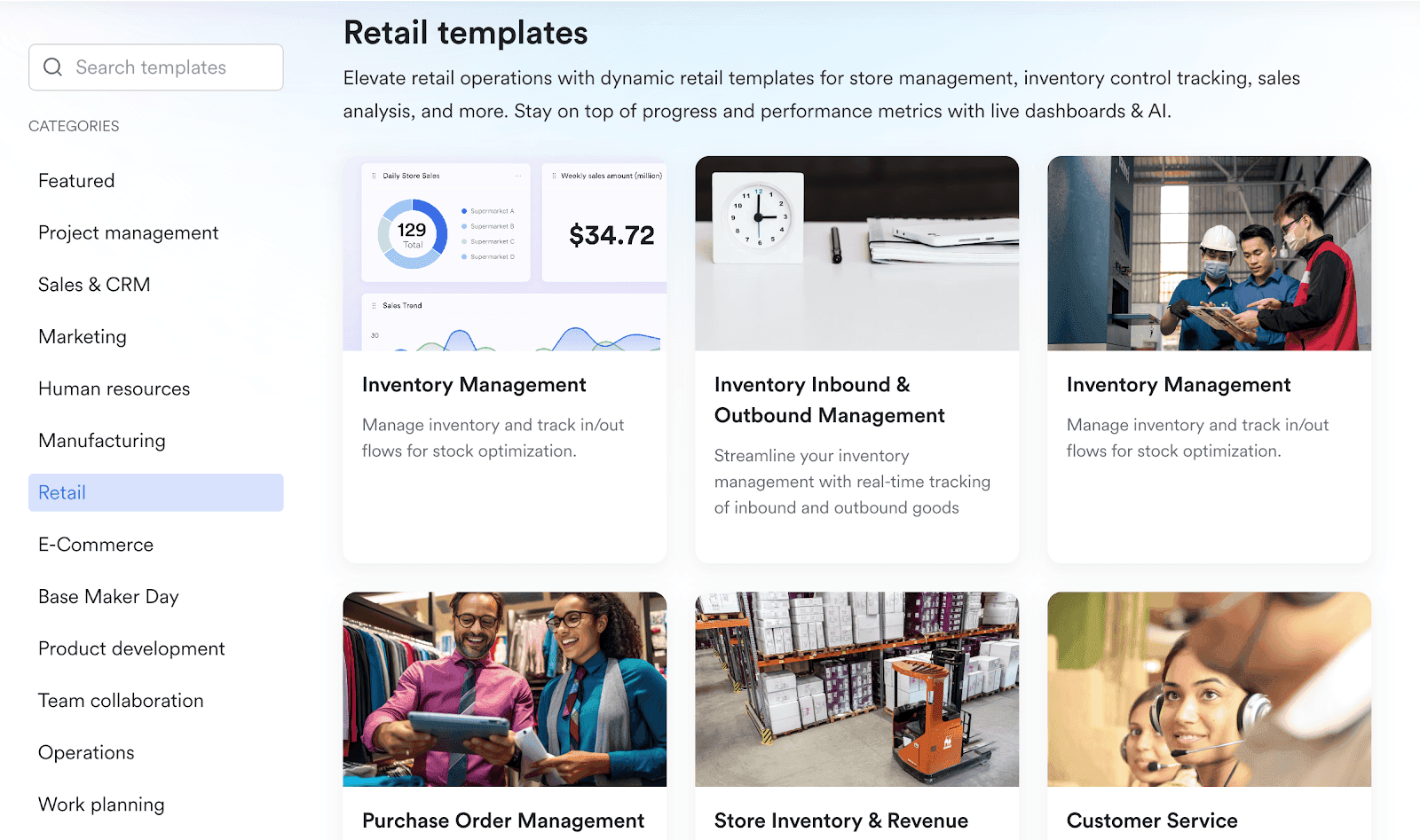 An image of Lark's template library, which helps make Lark the ideal inventory system for small business