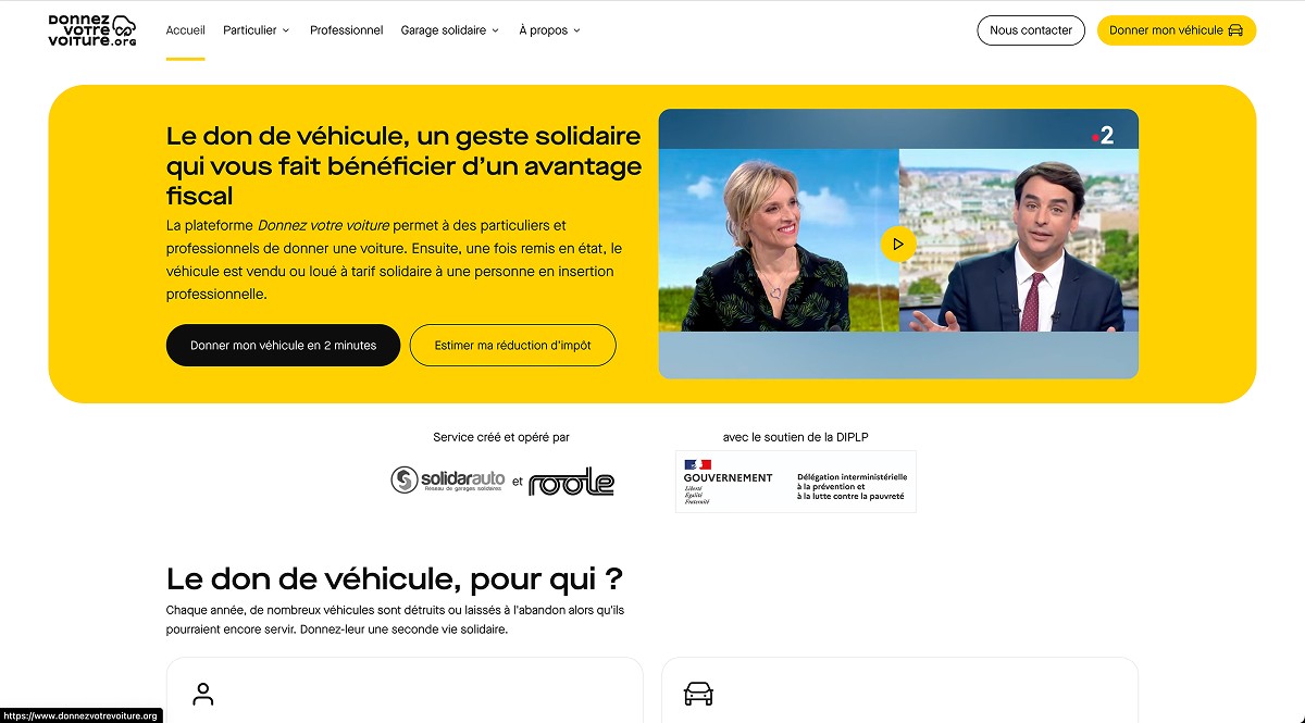 Page d'accueil du site Donnez votre voiture
