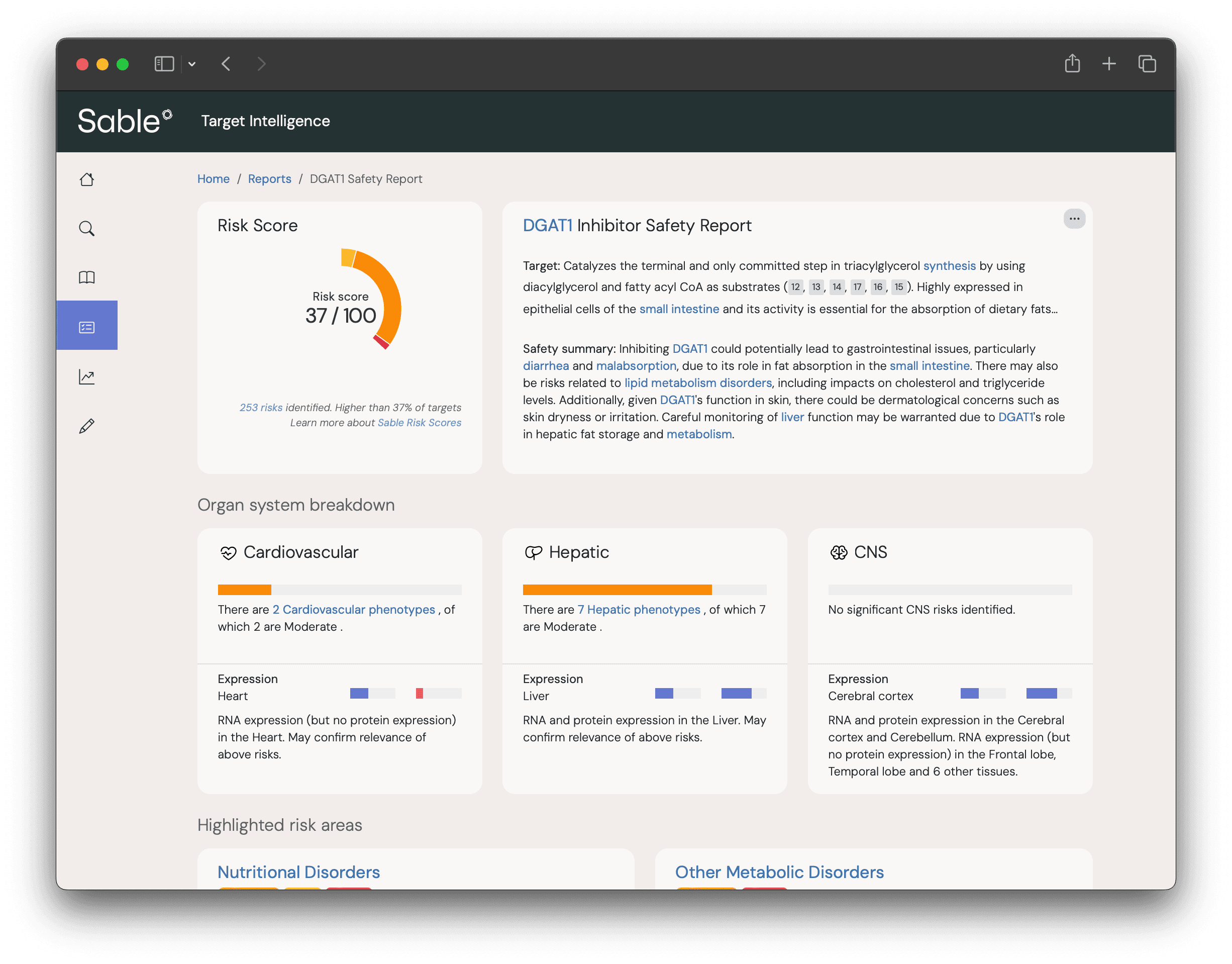 A screenshot of the Sable target intelligence platform