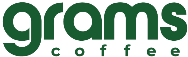 Grams Coffee logo in dark green lowercase letters with “grams” in bold and “coffee” spaced beneath it.