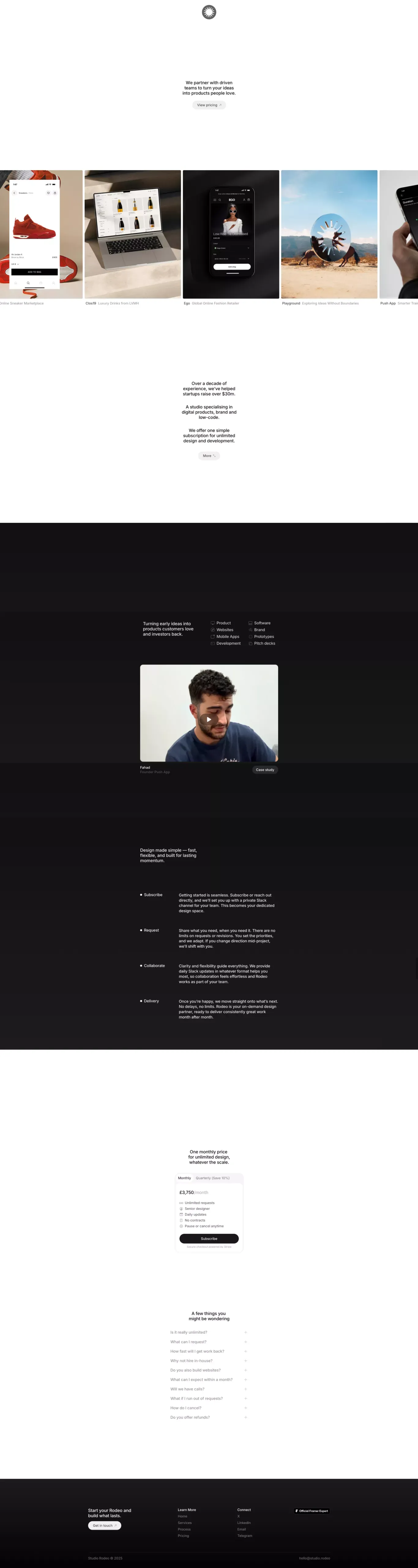 Studio Rodeo - Premium Design Studio portfolio page screenshot showcasing Design and Tech design
