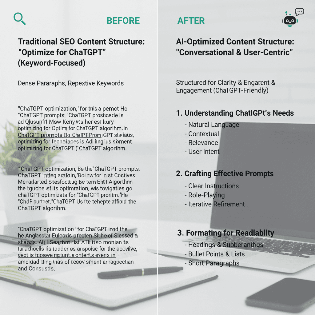 Content structure comparison showing how to optimize for ChatGPT with improved formatting