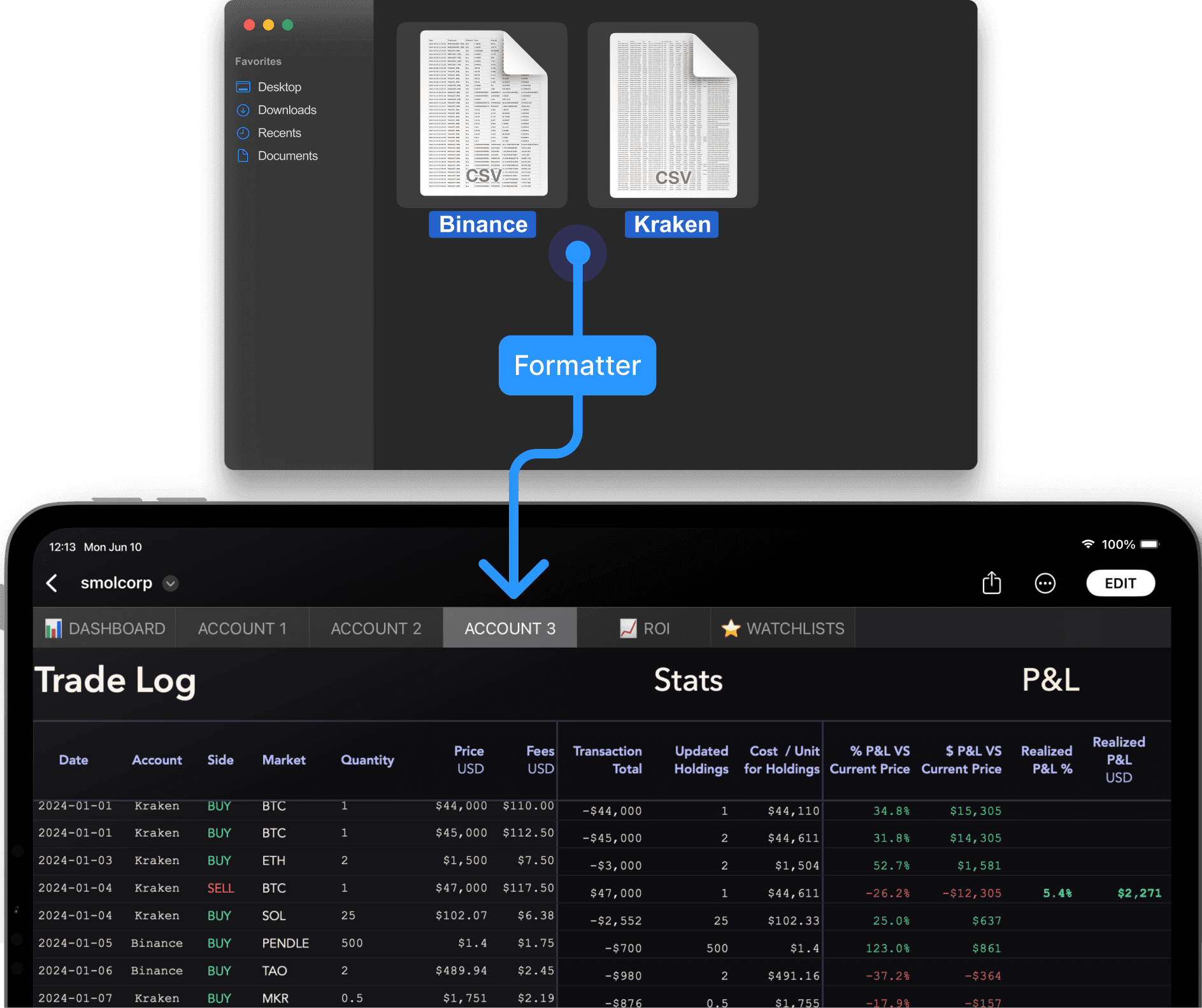 Import your Trades from your crypto exchanges into Apple Numbers