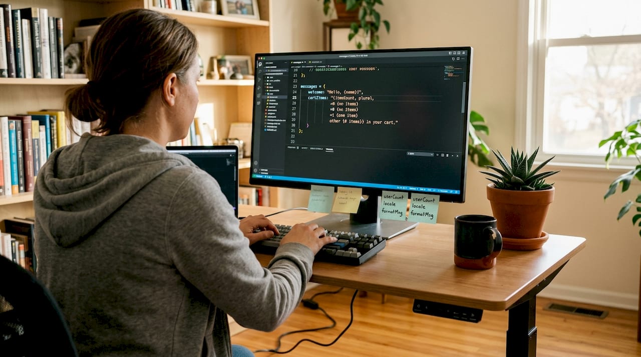 Developer codes ICU message format at desk