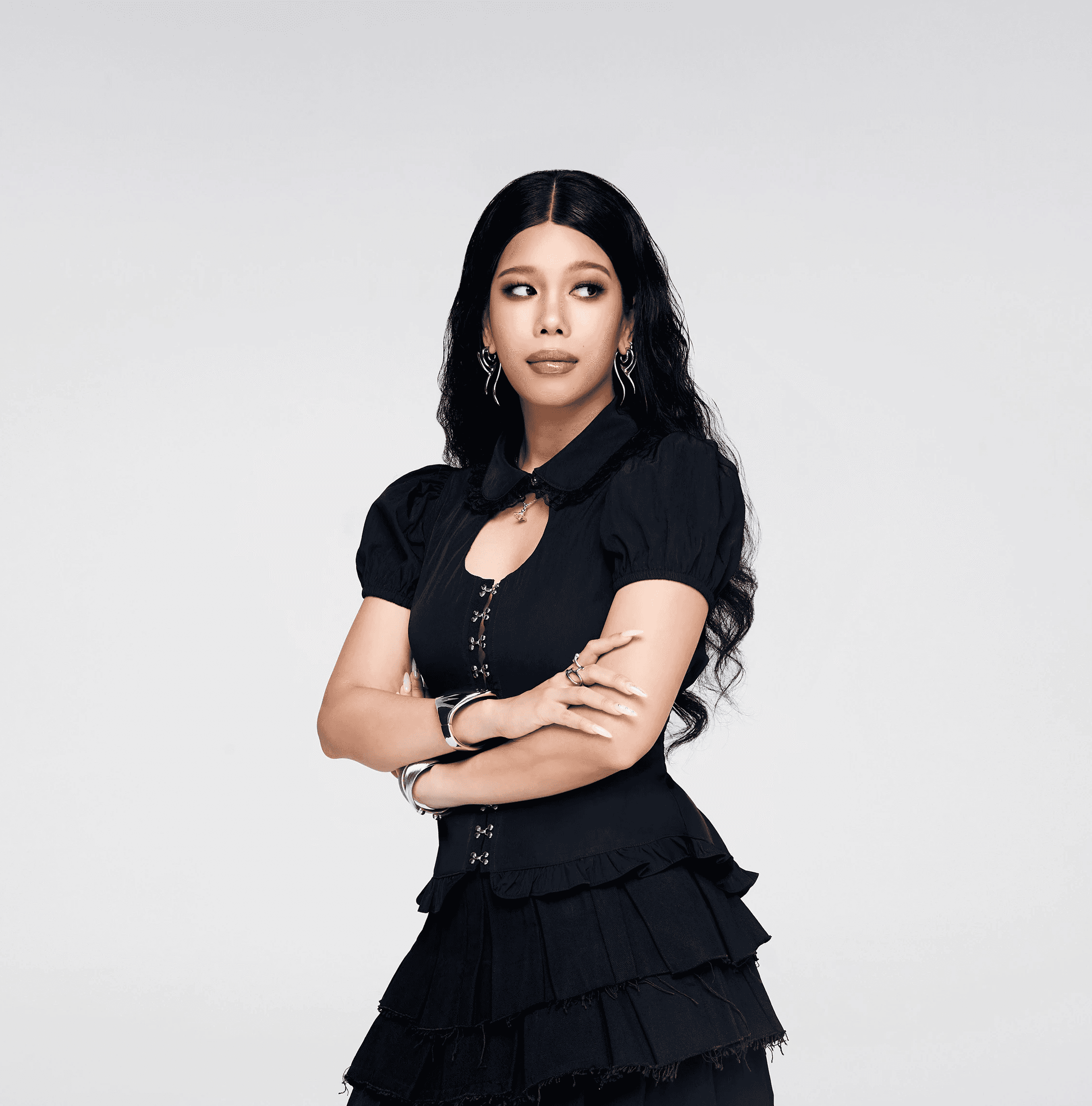 Asian woman in red light portrait