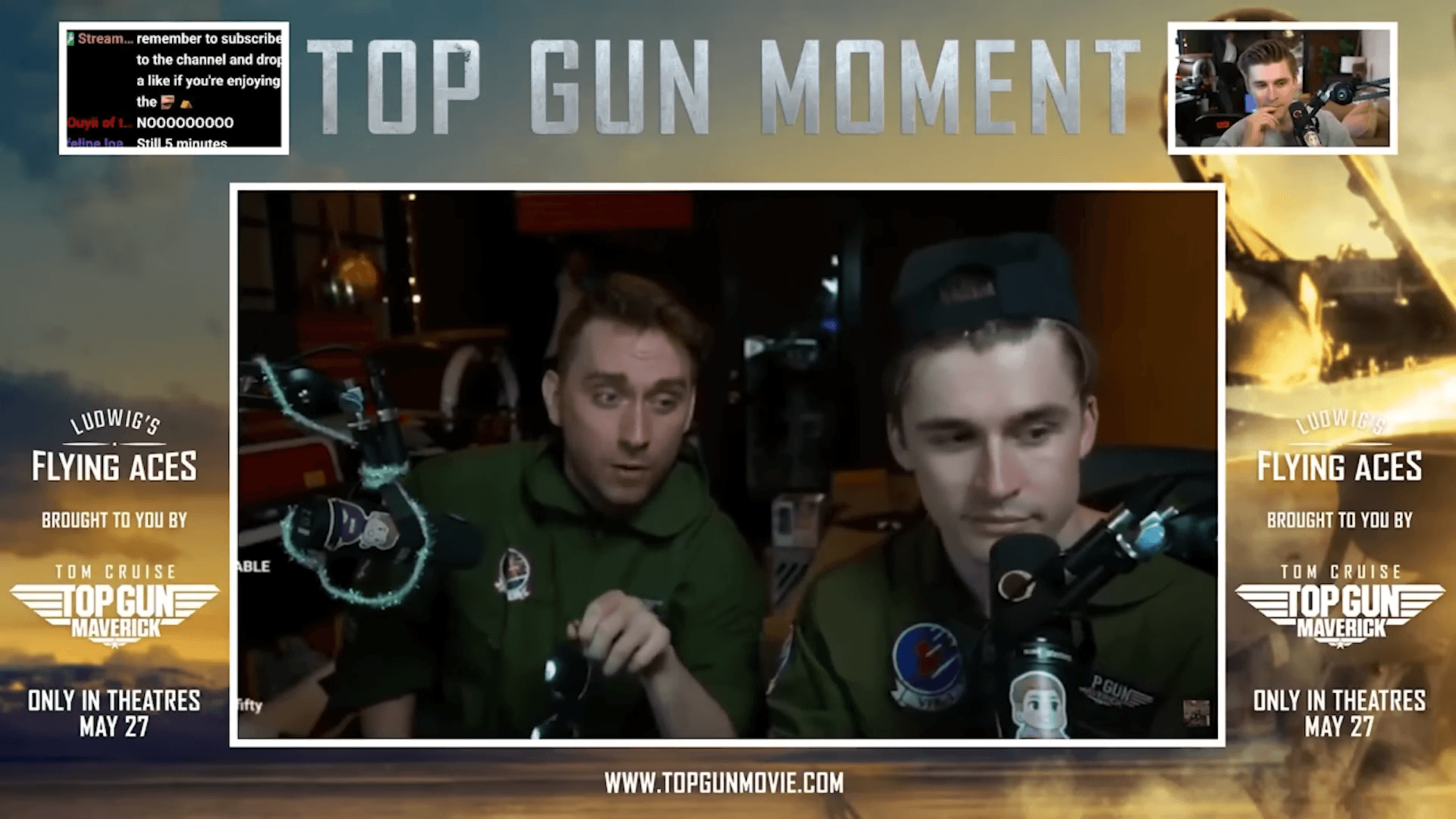Atrioc and another creator in flight suits in a Top Gun Moment clip on Ludwig’s stream