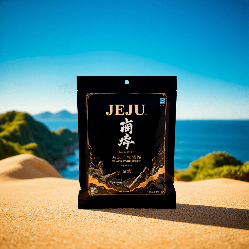 product photography of a box of Jeju black pork jerky