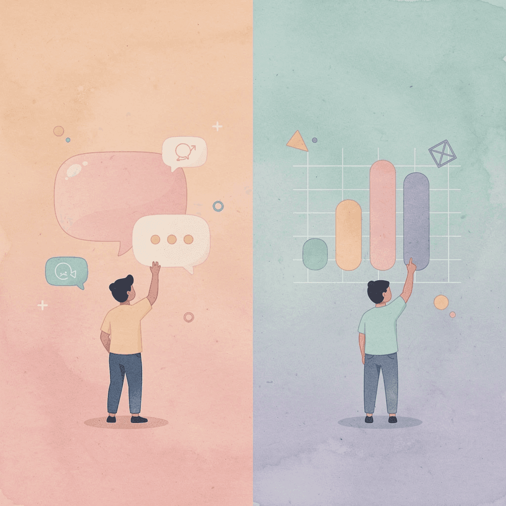 Split scene comparing traditional rigid evaluation versus flexible trader-focused approaches