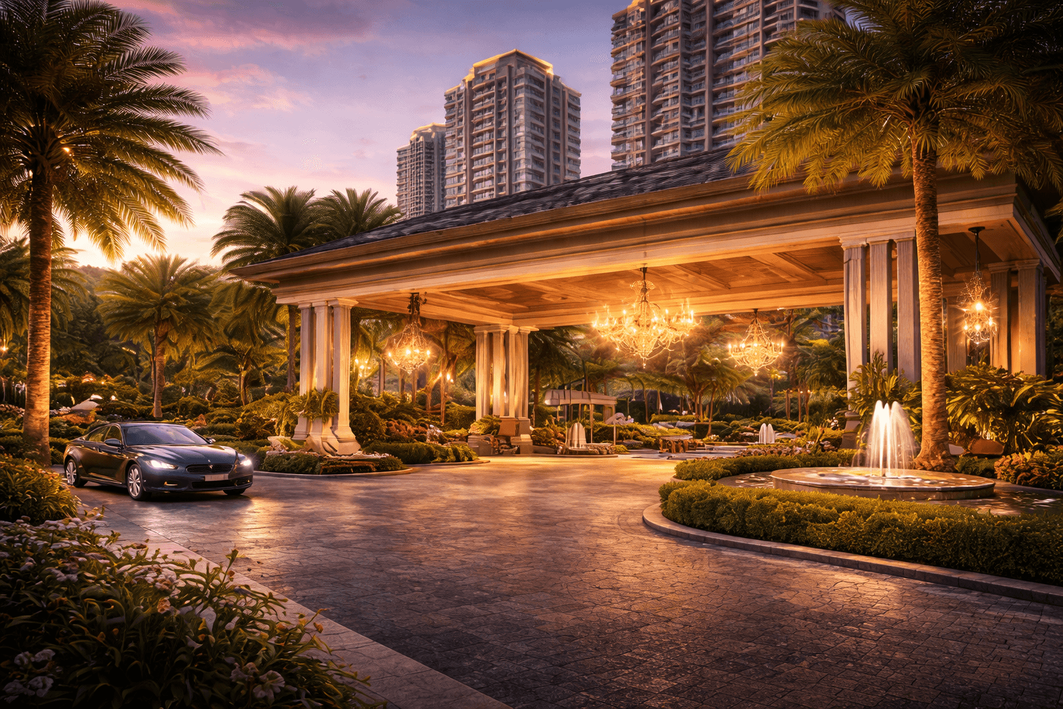 Grand arrival court and elegant drop-off experience by M3M in Sector 92 with premium design aesthetics