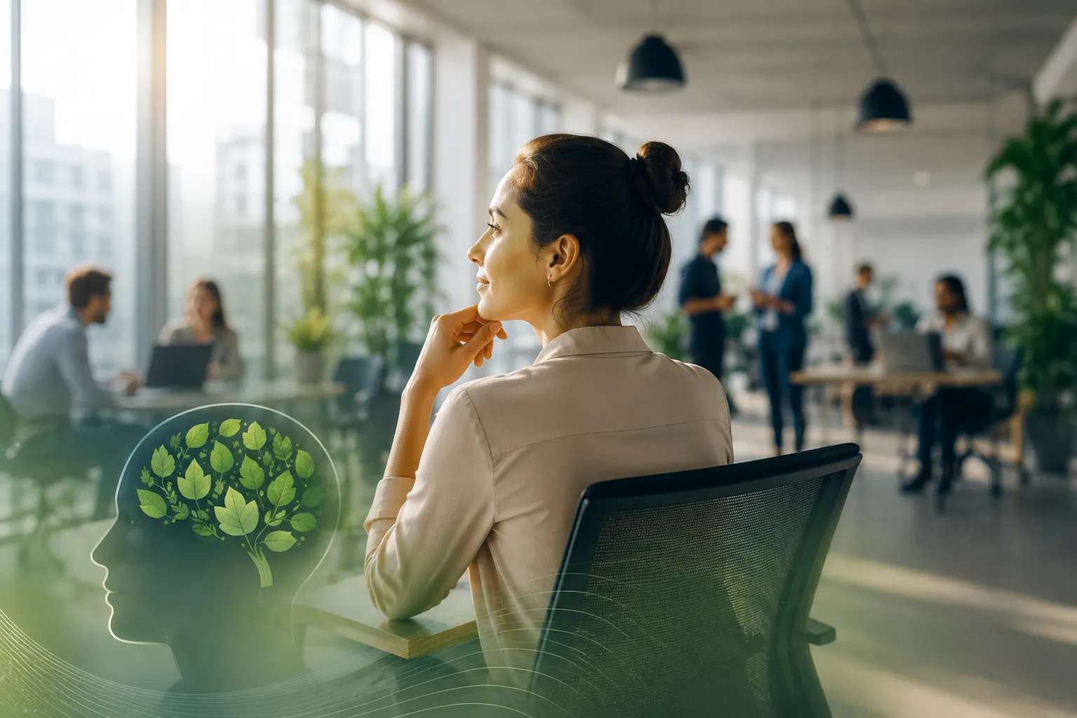 Líder empresarial refletindo sobre saúde mental no ambiente corporativo e os riscos psicossociais negligenciados nas organizações