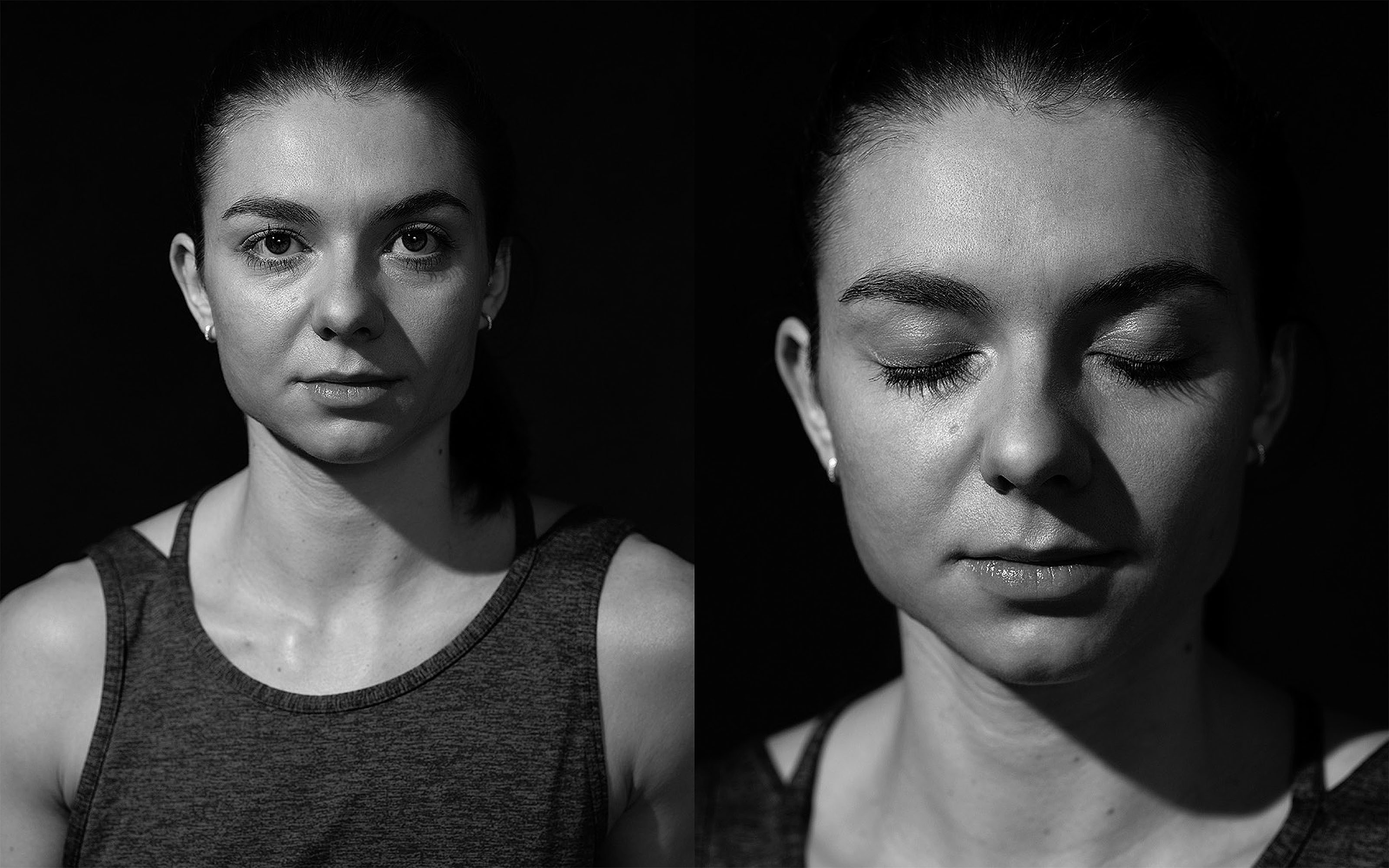 Schwarz-weisse Portraitbilder der Sportlerin Geraldine Frey.