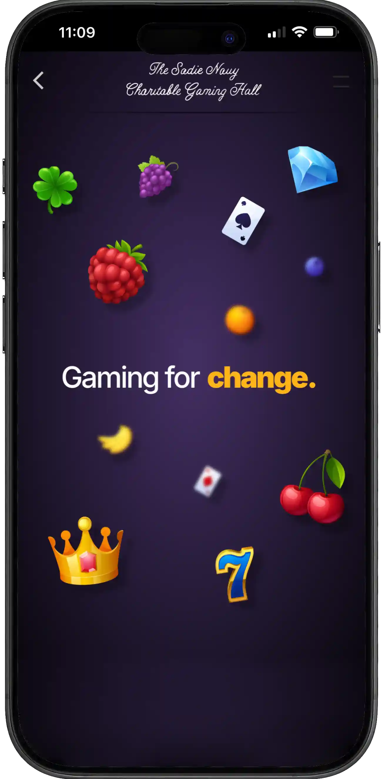 Responsive mobile mockup for Sadie Nauy Charitable Gaming Hall in Adairville KY – local entertainment web design near Russellville KY