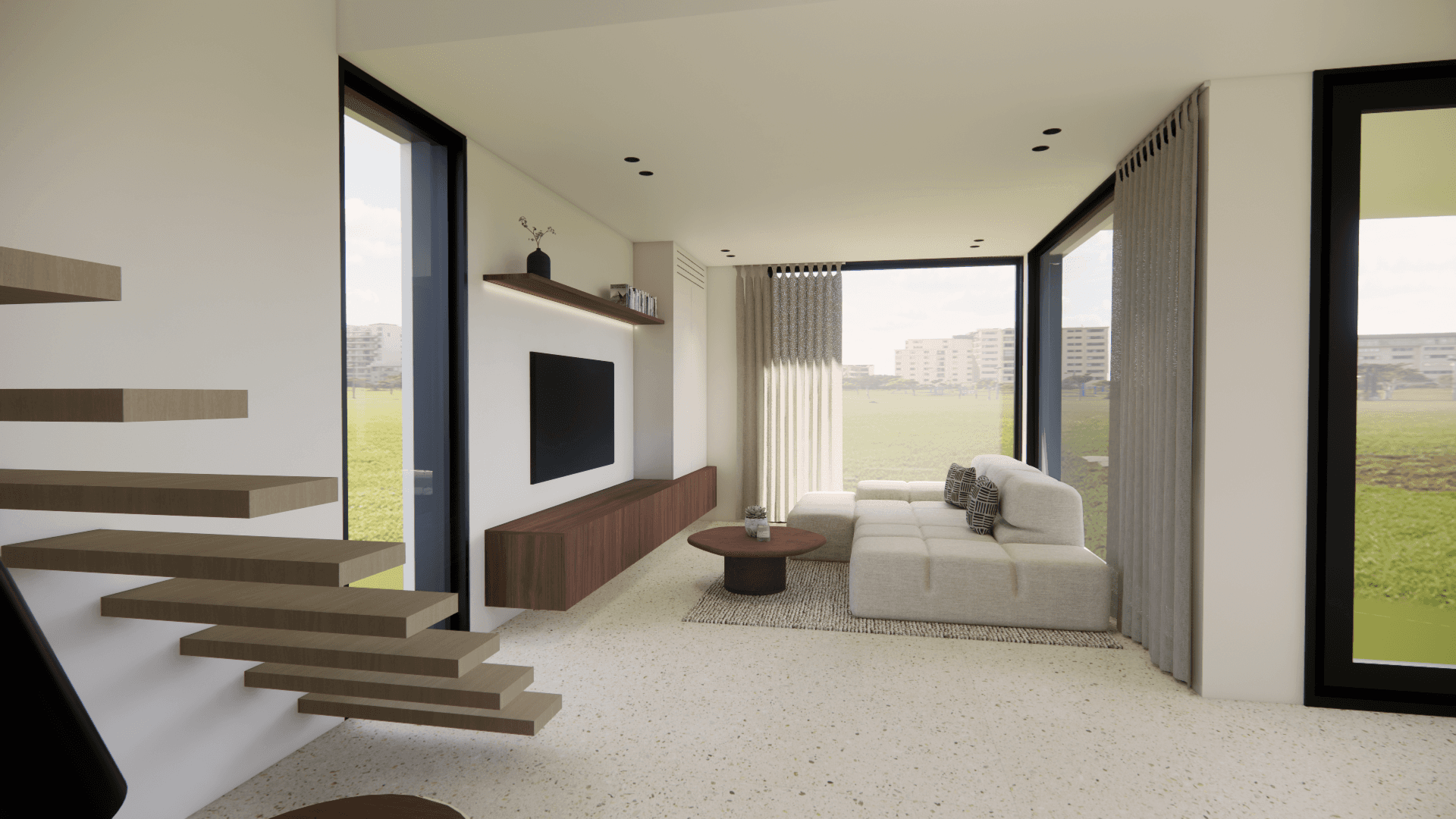 render leefruimte modualire woning hubley