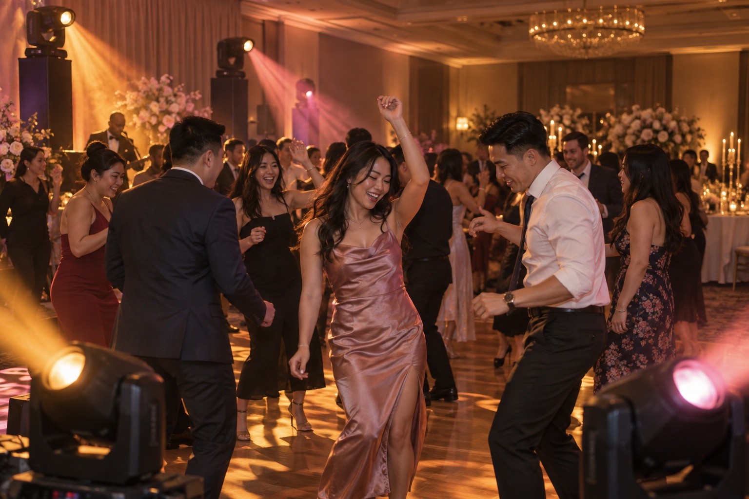 AI-generated concept illustrating dance-floor lighting at an event.