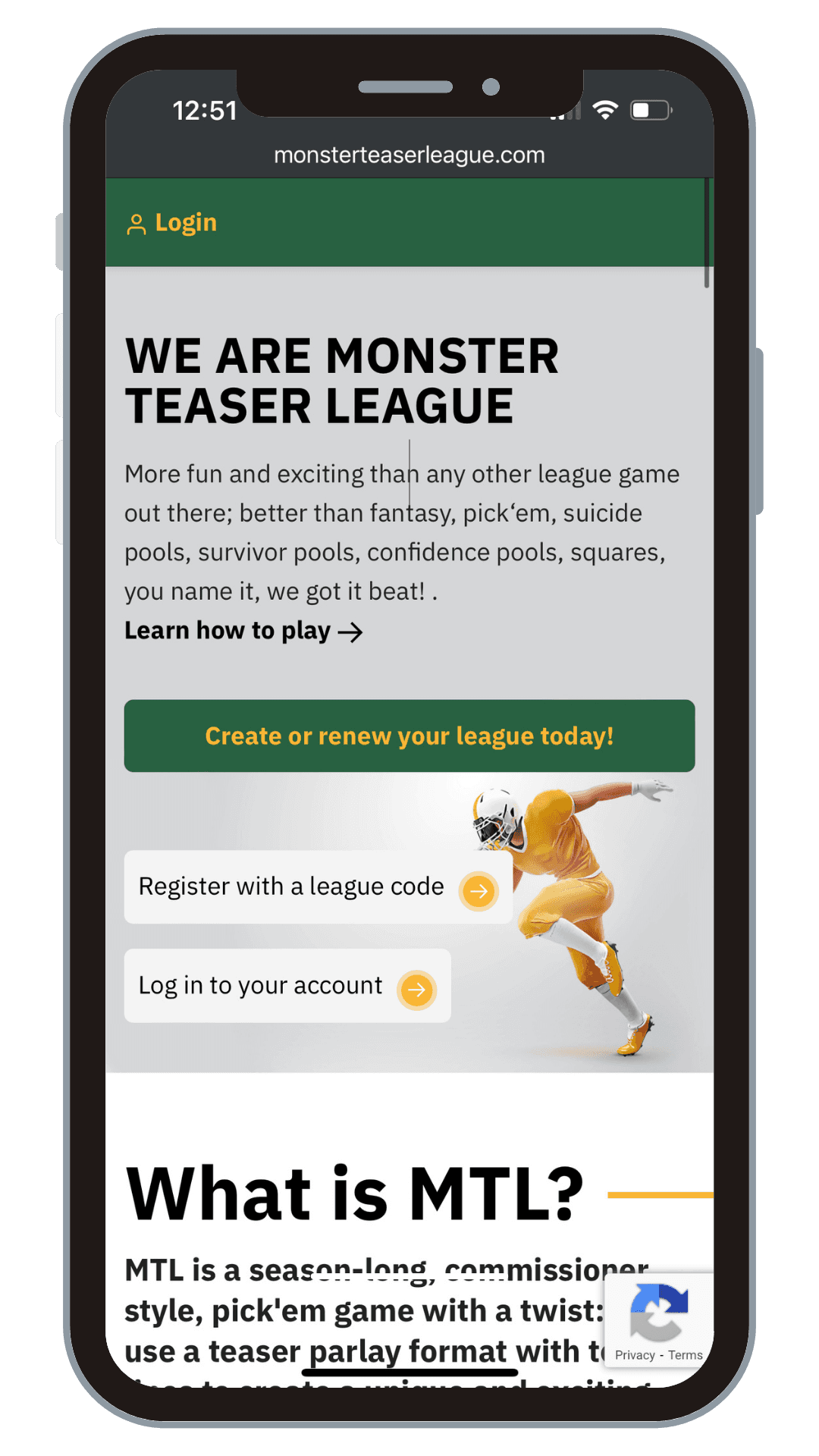 Monster Teaser League Log In Page