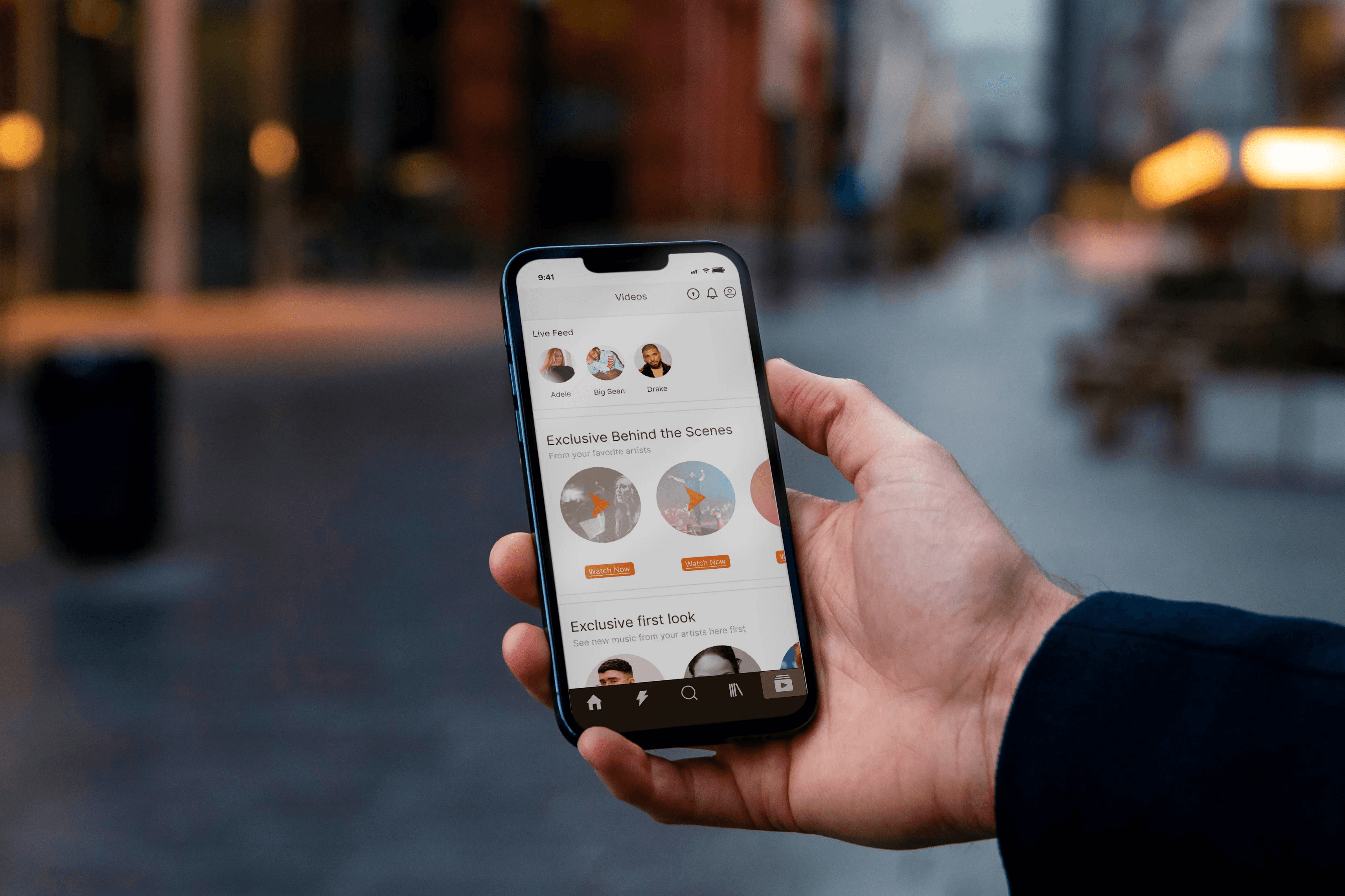 SoundCloud video feature interface, exclusive content feed, shown on phone