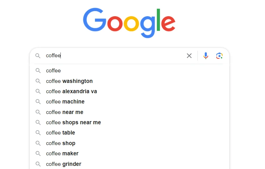 Google search results of the keyword coffee