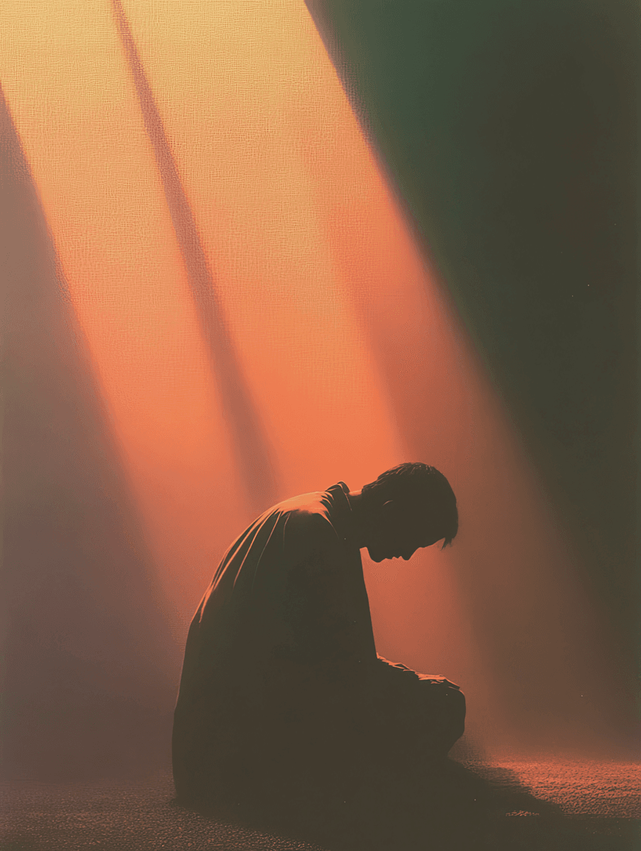 Person meditating in golden light