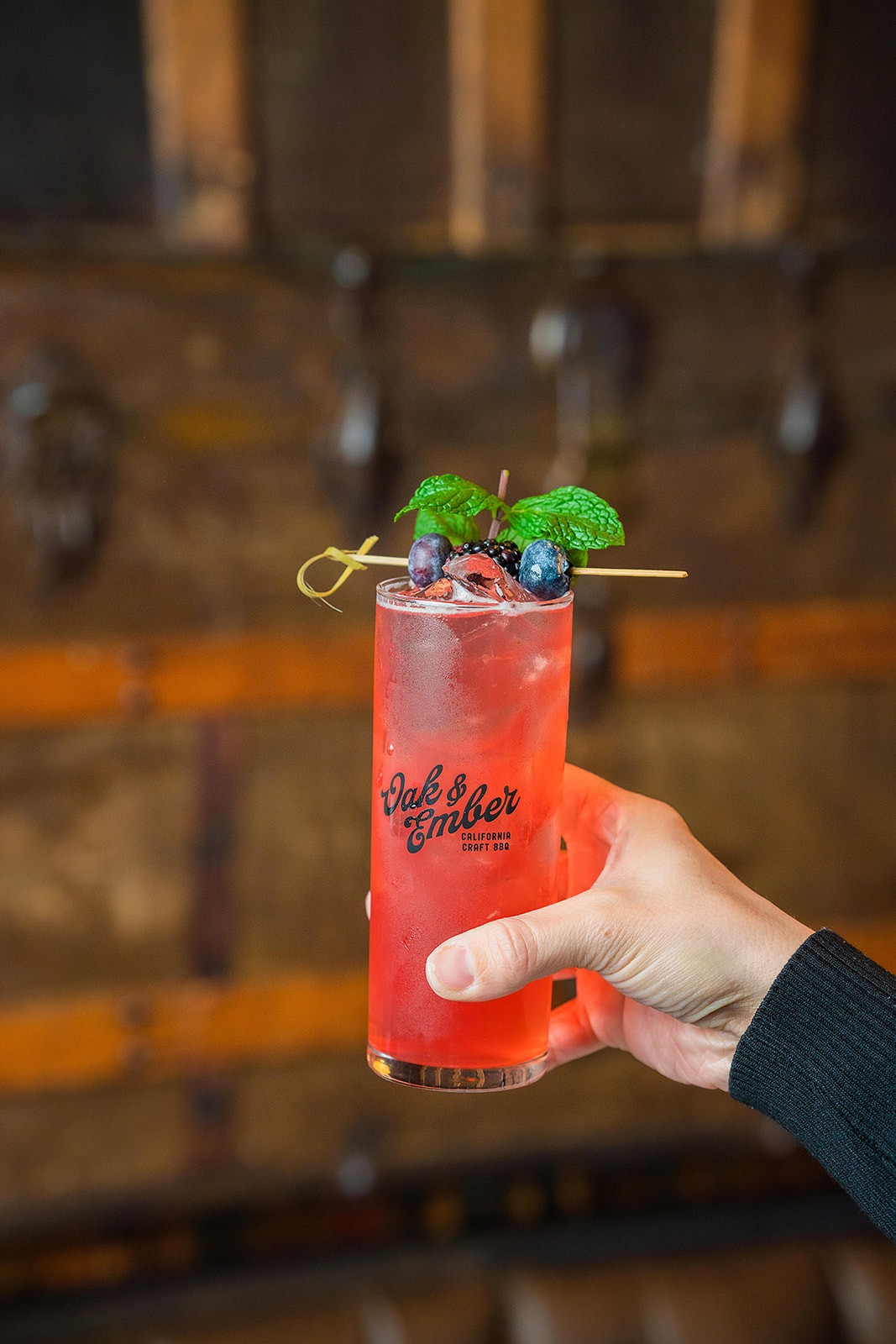 Oak and Ember crafted cocktail with garnish