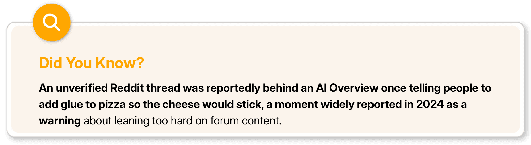 2024 AI warning about glue on pizza from Reddit