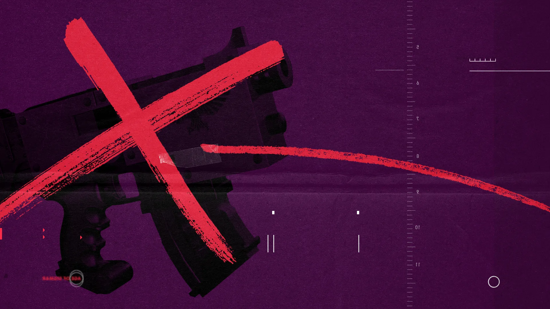 Graphic image featuring a red X mark over a dark figure on a purple background.