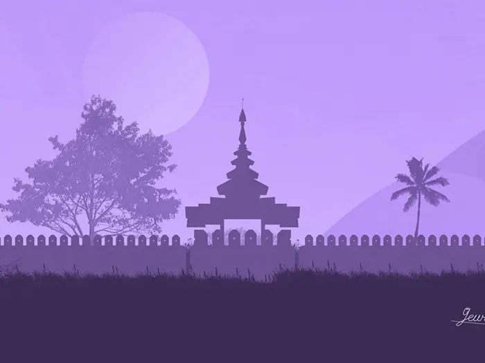 Mandalay Moat Night Illustration and Wallpaper Design by Burmese artist Ye Win Aung.