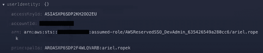 The ARN is located within the userIdentity.arn field. 
