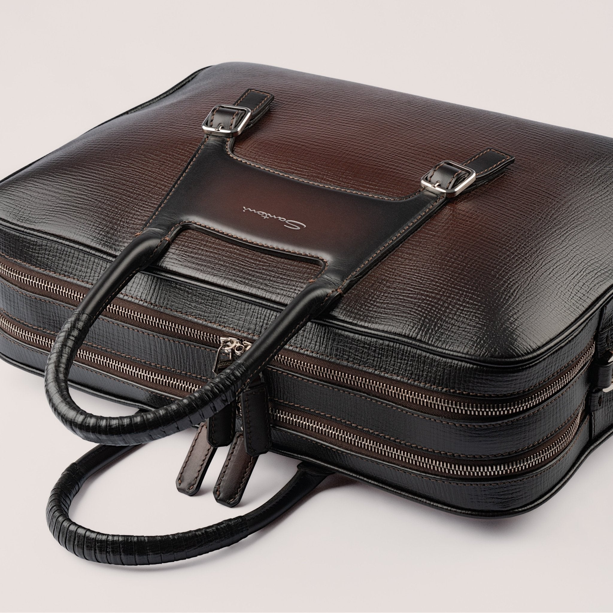 Brown embossed leather briefcase - Mandelli UK