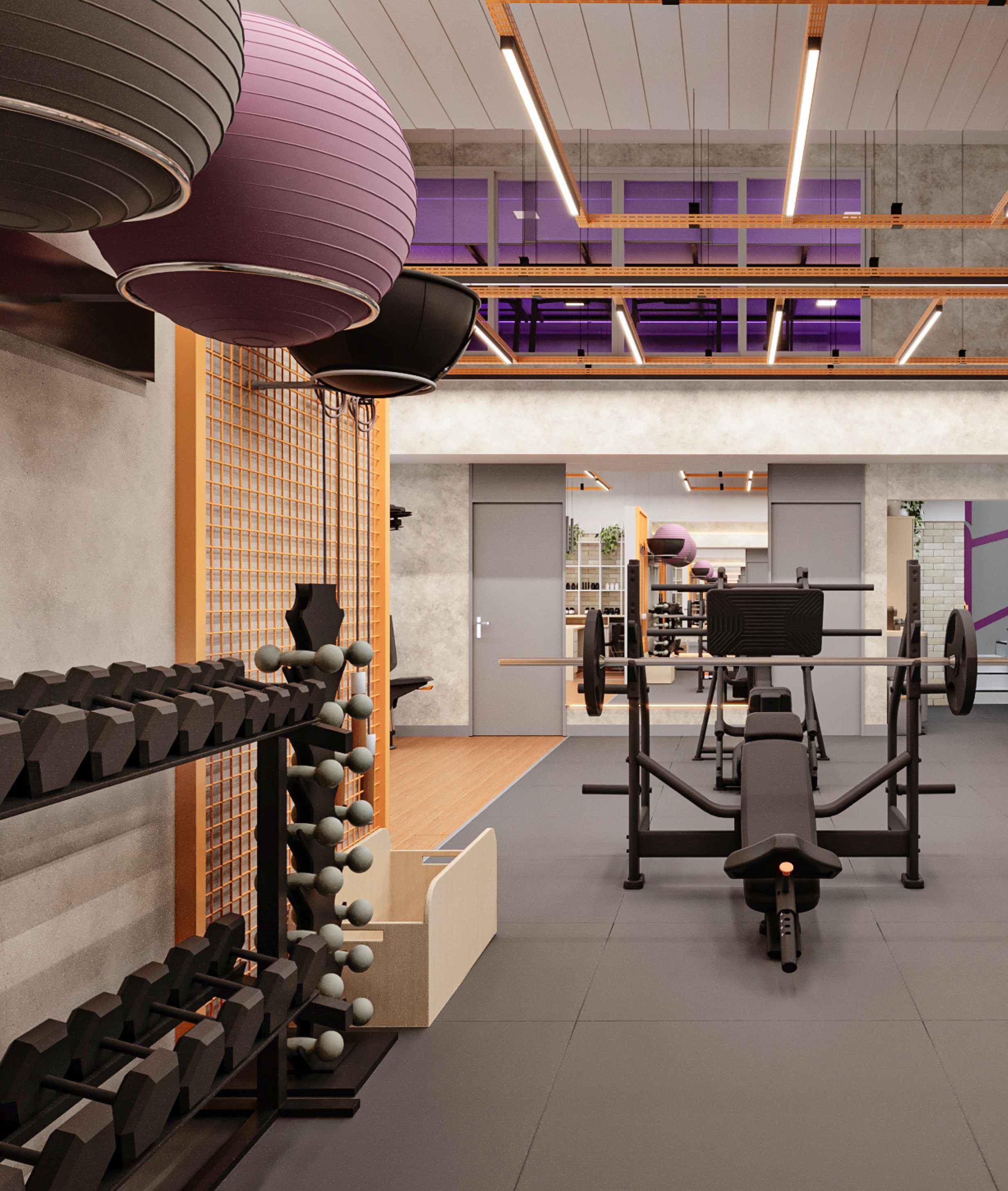 interior de academia boutique com equipamentos de treino