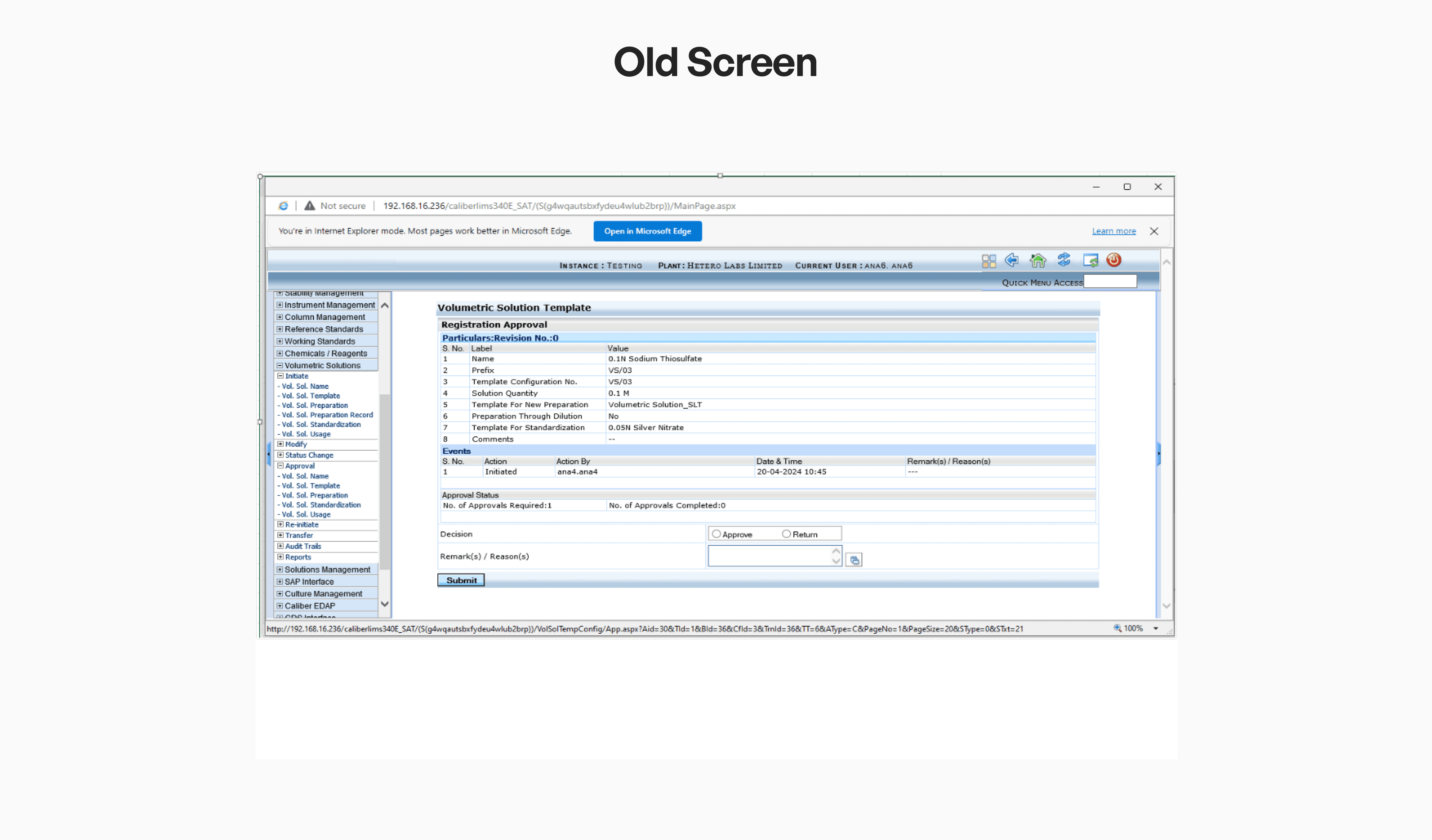 Old LIMS Software Screen