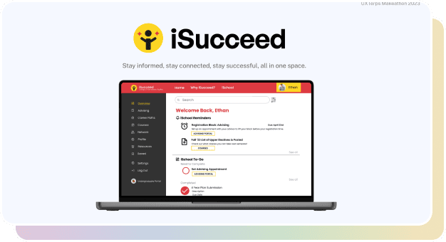 iSucceed Project Thumbnail "iSucceed, Stay Infotmed, stay connected, stay successful, all in one space." Displays one desktop mockup