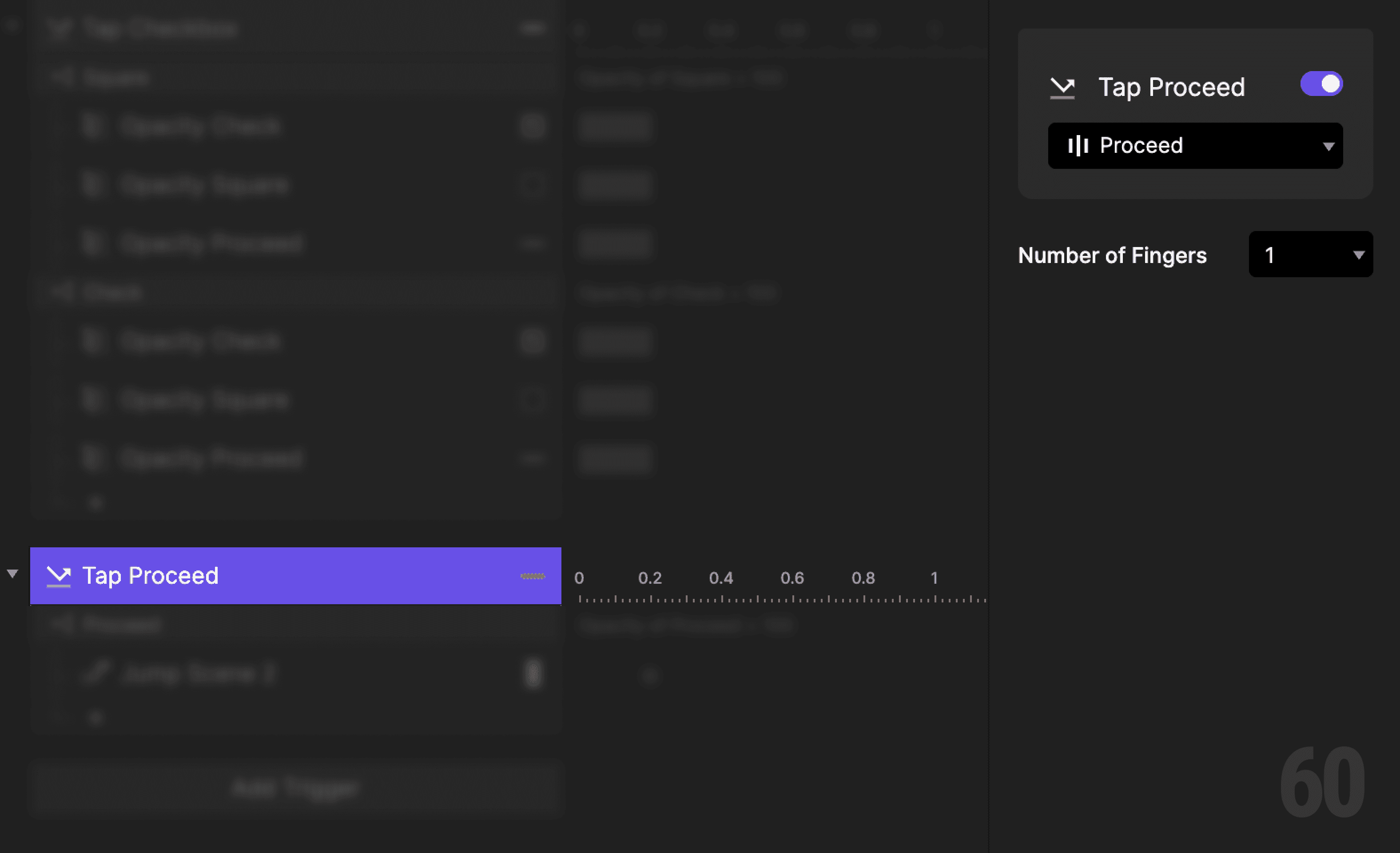 This is a screenshot of Step 10: Add tap trigger to Proceed.